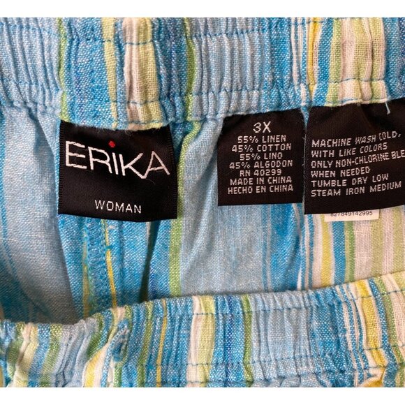 Erika Womens Linen Blend Short Size 3X Blue Striped Drawstring Casual Summer - Picture 6 of 11